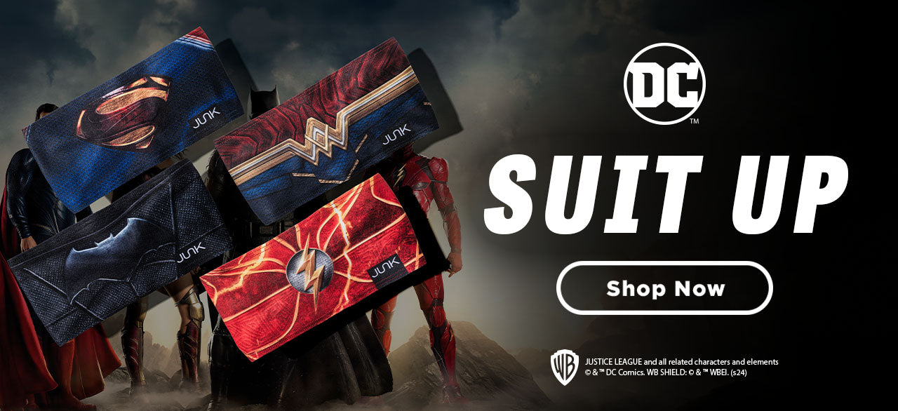 DC SUIT UP SHOP NOW, Justice League and all related characters and elements & DC Comics WB Shield 